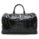 CHANEL シャネル ココマーク ボストンバッグ 旅行カバン トラベルバッグ エナメル パテントレザー ブラック ゴールド金具 ショルダーストラップ欠品 【中古】