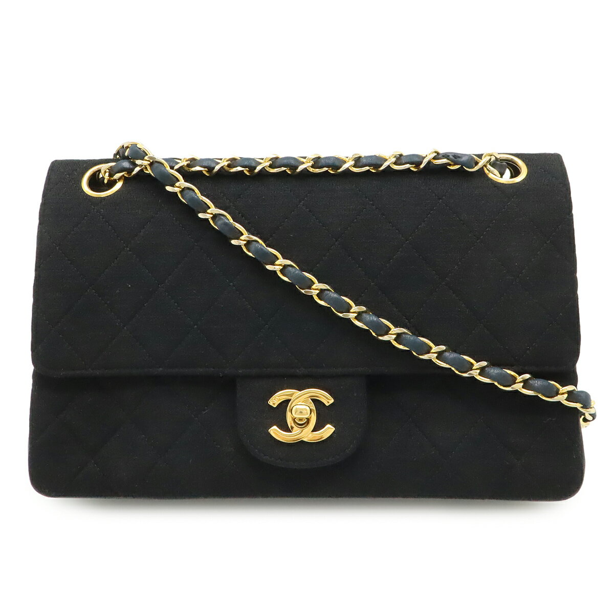 樂天商城 - CHANEL シャネル マトラッセ ココマーク Wチェーンショルダー ショルダーバッグ コットンジャージー レザー ブラック 黒 ゴールド金具 【中古】
