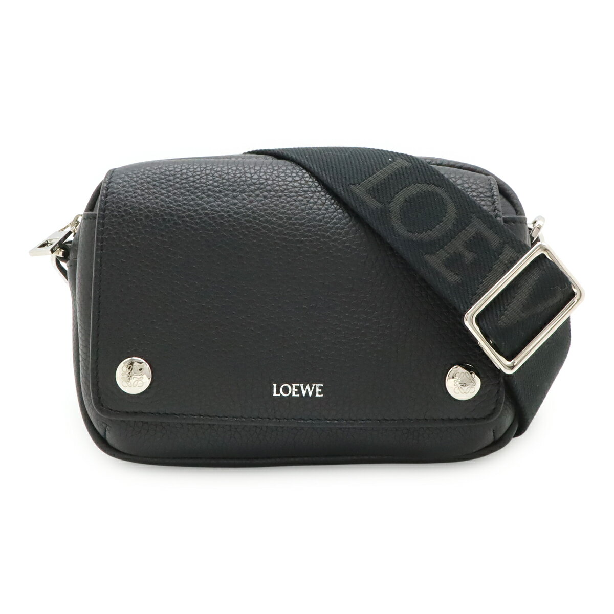 Rakuten - LOEWE ロエベ ペブル メッセンジャー スモール ショルダーバッグ 斜め掛け サプルグレインカーフ レザー ブラック 黒 シルバー金具 BANBPCBX01 【中古】
