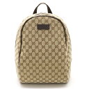 GUCCI グッチ GGキャンバス リュックサック バックパック デイパック レザー カーキベージュ ダークブラウン 茶 アウトレット品 449906 【中古】