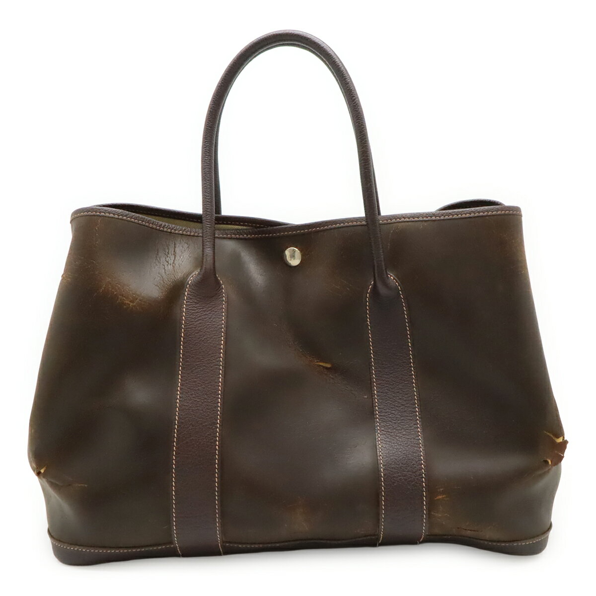 Rakuten - HERMES エルメス ガーデンパーティPM トートPM トートバッグ ハンドバッグ アマゾニア レザー ダークブラウン 茶 シルバー金具 【中古】