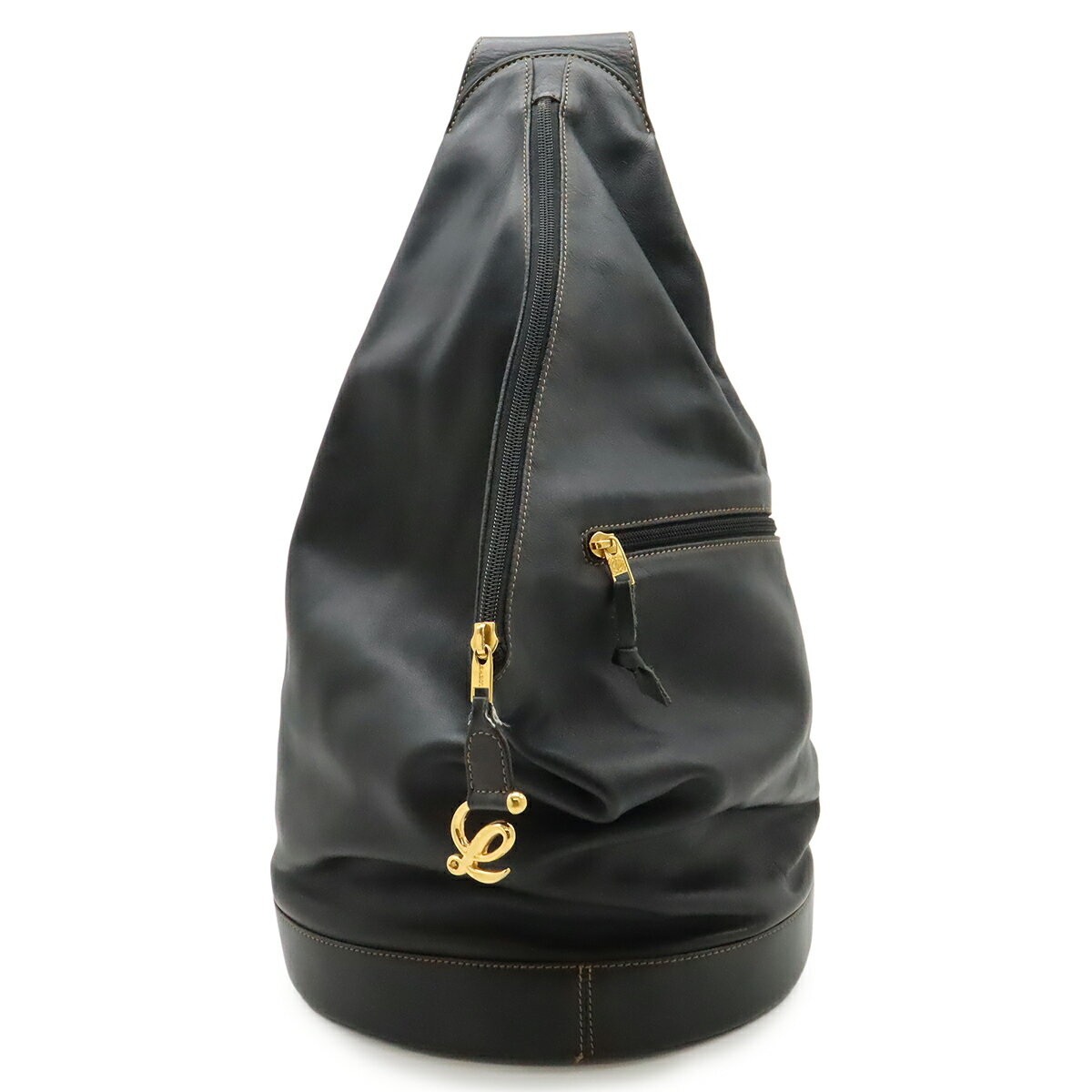 LOEWE ロエベ アントン スリング ボディバッグ ショルダーバッグ 斜め掛け レザー ブラック 黒 ゴールド金具 【中古】