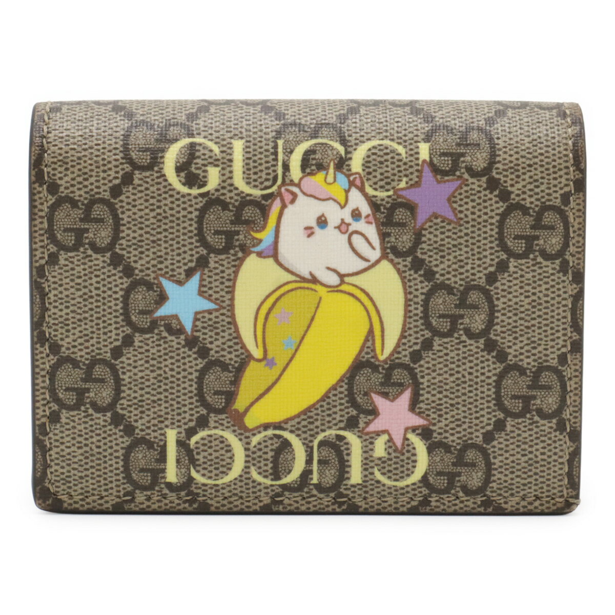 吉 - GUCCI グッチ GGスプリーム カードケース ウォレット コンパクト 2つ折財布 二つ折り財布 ばなにゃ プリント ベージュ イエロー 701009 【中古】