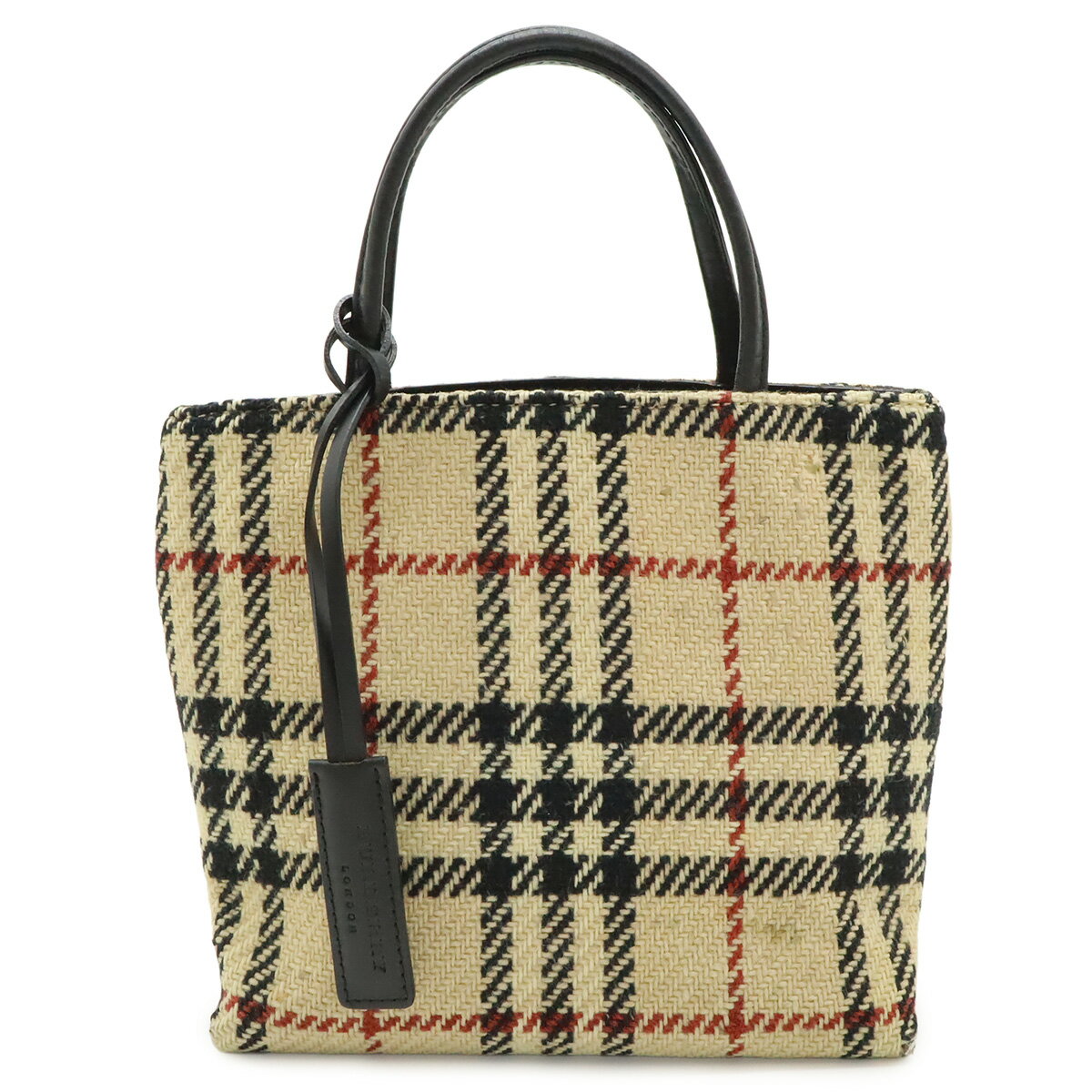 樂天商城 - BURBERRY バーバリー チェック柄 ハンドバッグ ミニバッグ ミニトート ウール レザー ベージュ ブラック ボルドー 【中古】