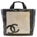 CHANEL シャネル スポーツライン ココマーク パンチング トートバッグ ラージトート ビニール キャンバス ネイビー 紺 ホワイト 白 【中古】