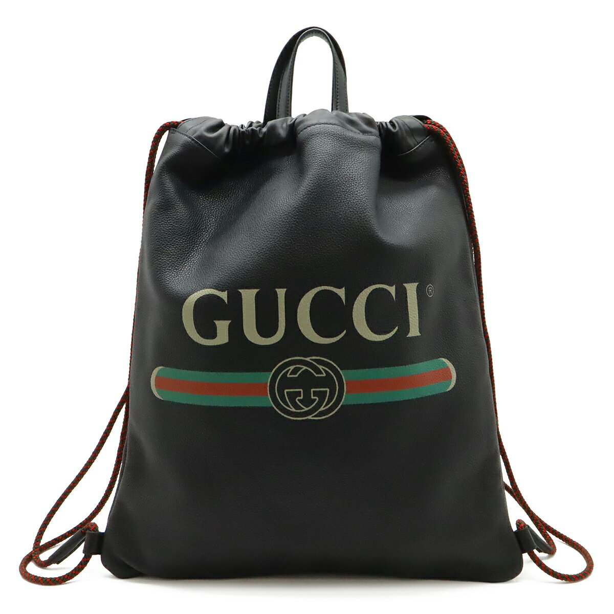 GUCCI グッチ グッチプリント ドローストリング バックパック リュックサック 2WAY トートバッグ 巾着型 レザー ブラック 黒 494053 【中古】