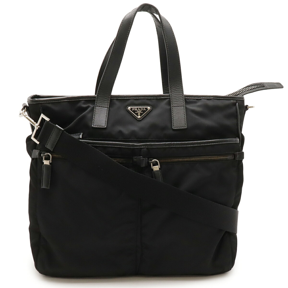 PRADA プラダ トートバッグ 2WAY ショルダーバッグ ナイロン レザー NERO 黒 ブラック シルバー金具 VA0860 【中古】