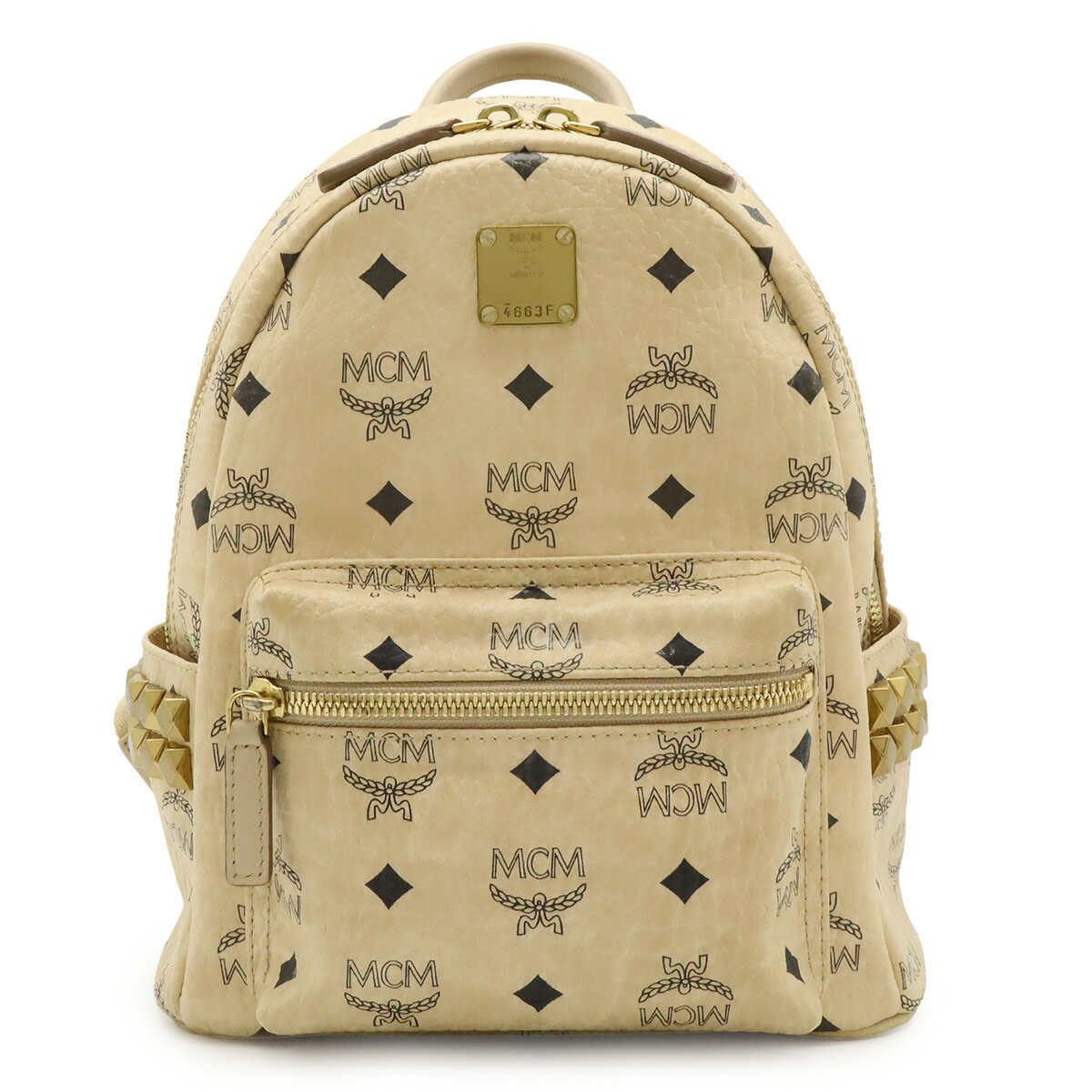 Rakuten - MCM エムシーエム ヴィセトス スターク バックパック ミニ リュックサック スタッズ コーティングキャンバス ベージュ ゴールド金具 MMK6SVE41IG001 【中古】