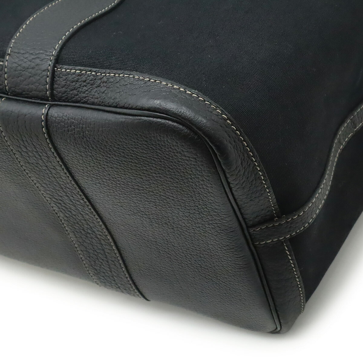 HERMES エルメス ガーデンパーティPM トートバッグ ハンドバッグ トワルオフィシエ キャンバス レザー ブラック 黒 シルバー金具 【中古】