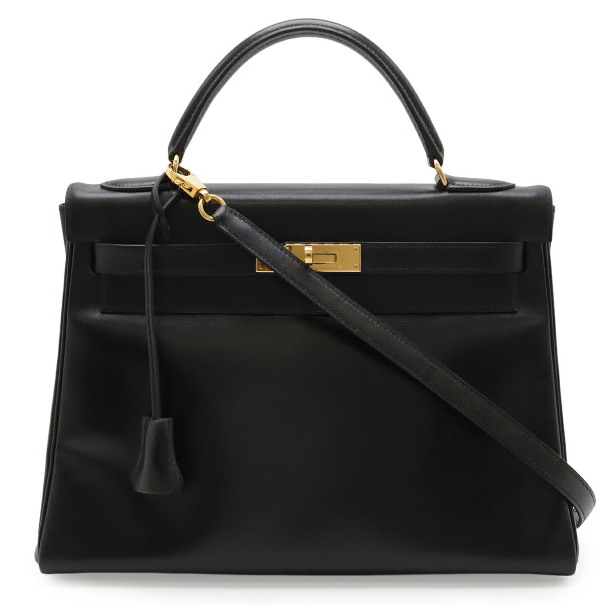 樂天商城 - HERMES エルメス ケリー32 ハンドバッグ 2WAY ショルダーバッグ ヴィンテージ 内縫い ボックスカーフ レザー ブラック 黒 ゴールド金具 〇W刻印 【中古】