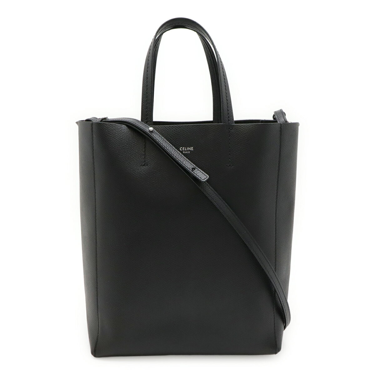 CELINE セリーヌ バーティカルカバ スモール トートバッグ ハンドバッグ 2WAY ショルダーバッグ 斜め掛け レザー ブラック 黒 189813 【中古】