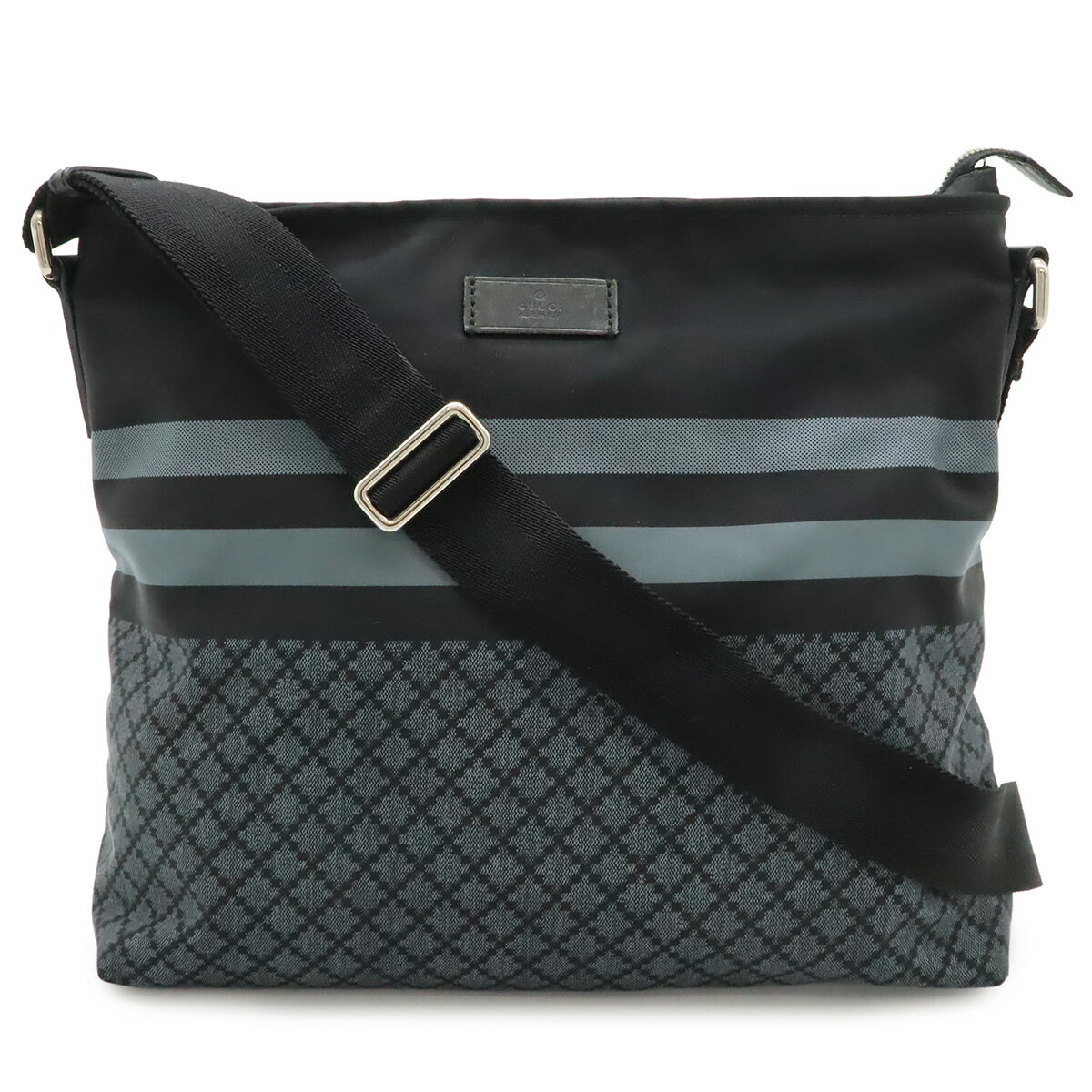 C, D, T, R, W - GUCCI グッチ ディアマンテ ショルダーバッグ 斜め掛け ナイロン レザー ブラック 黒 グレー シルバー金具 270410 【中古】
