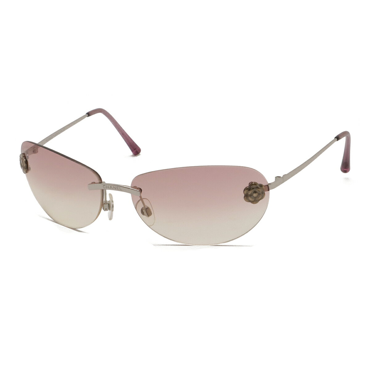 CHANEL シャネル カメリア サングラス アイウェア リムレス オーバルシェイプ ピンクグラデーション シルバー金具 4084 【中古】
