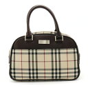 【バッグ】BURBERRY バーバリー ノバチェック チェック柄 ハンドバッグ ミニボストン ナイロンキャンバス レザー ベージュ ダークブラウン ボルドー 【中古】