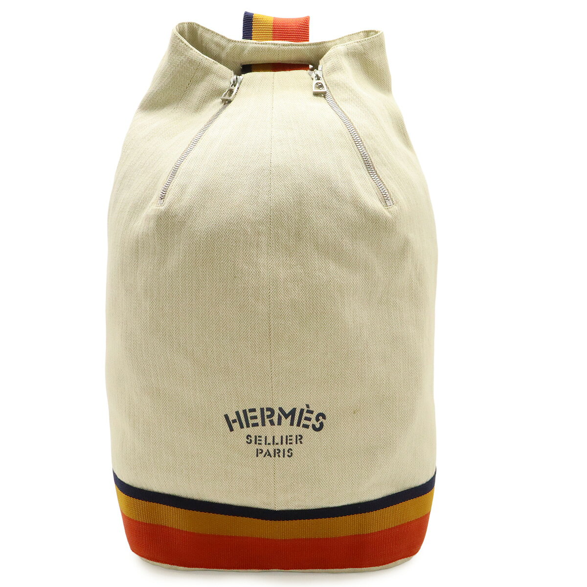 乐天商城 - HERMES エルメス キャバリエ ショルダーバッグ ワンショルダー ボディバッグ キャンバス ナチュラル オレンジ イエロー ネイビー シルバー金具 【中古】