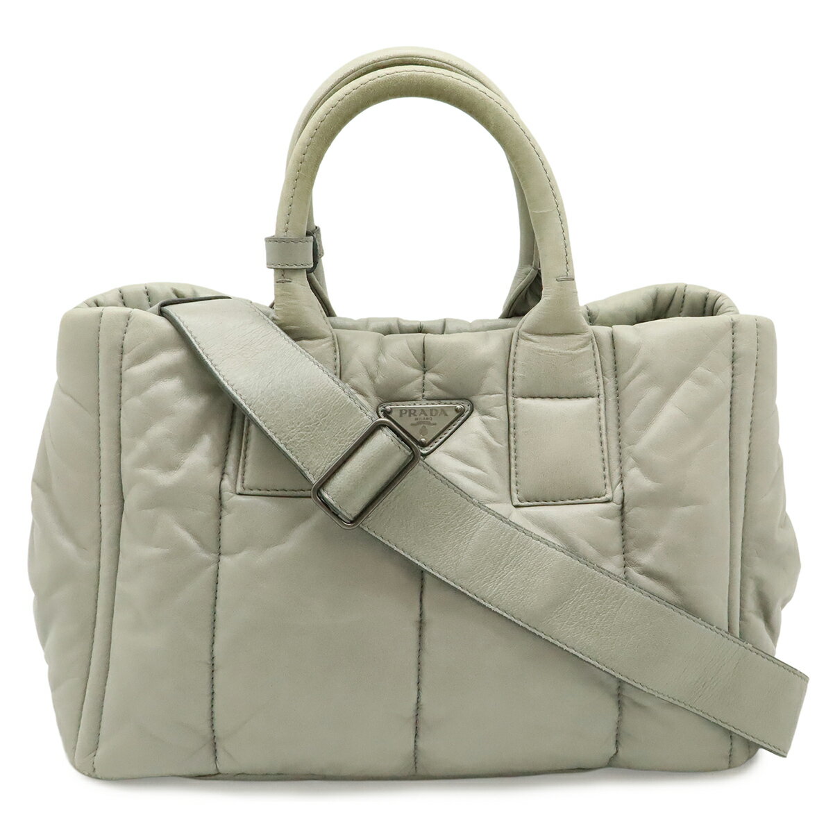 Rakuten - PRADA プラダ ナッパボンバー トートバッグ ハンドバッグ 2WAY ショルダーバッグ ナッパレザー NUBE ライトグレー シルバー金具 BN2653 【中古】