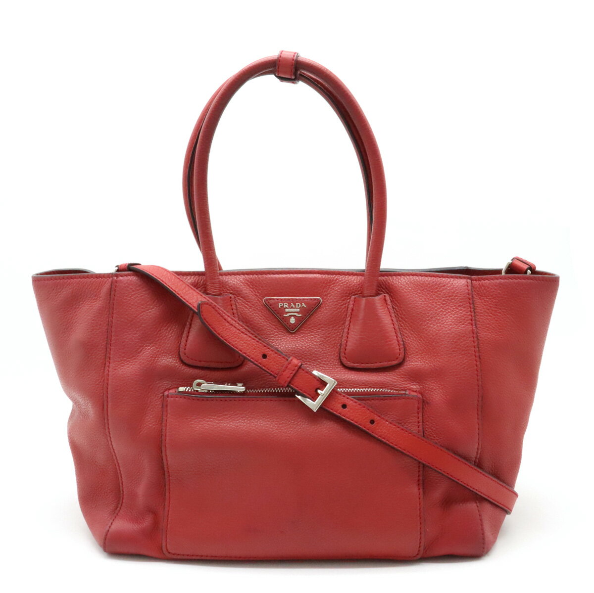 【バッグ】PRADA プラダ VITELLO PHENIX トートバッグ 2WAY ショルダーバッグ レザー ROSSO レッド 赤 シルバー金具 国内アウトレット購入品 BN2795 【中古】