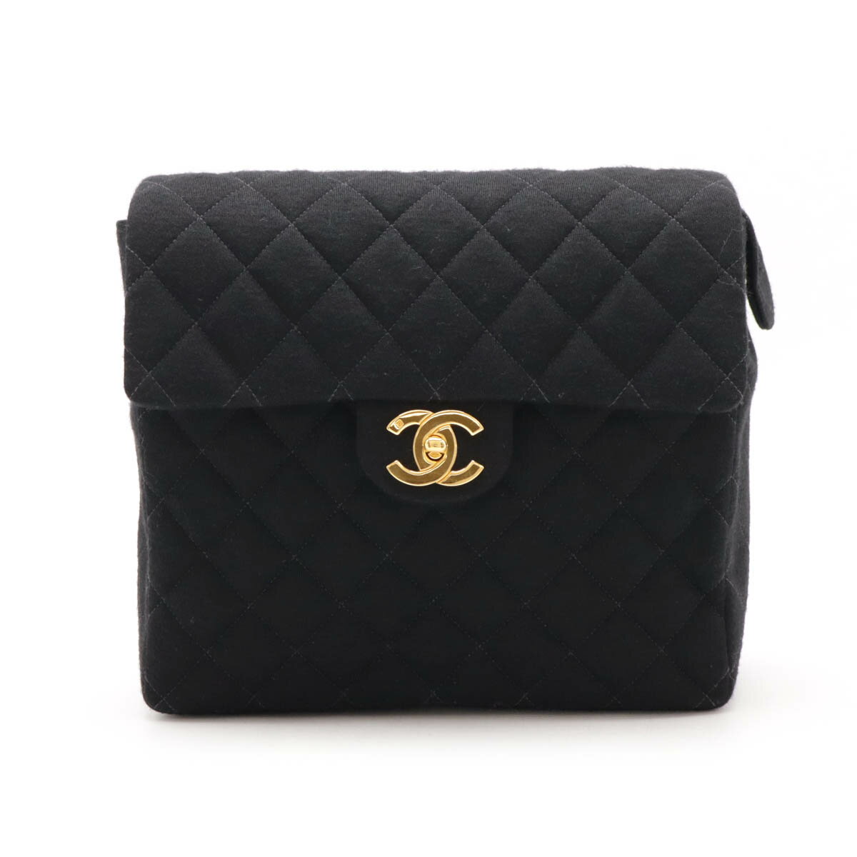 CHANEL シャネル マトラッセ ココマーク チェーンショルダー バックパック リュックサック コットンジャージー レザー ブラック ゴールド金具 【中古】