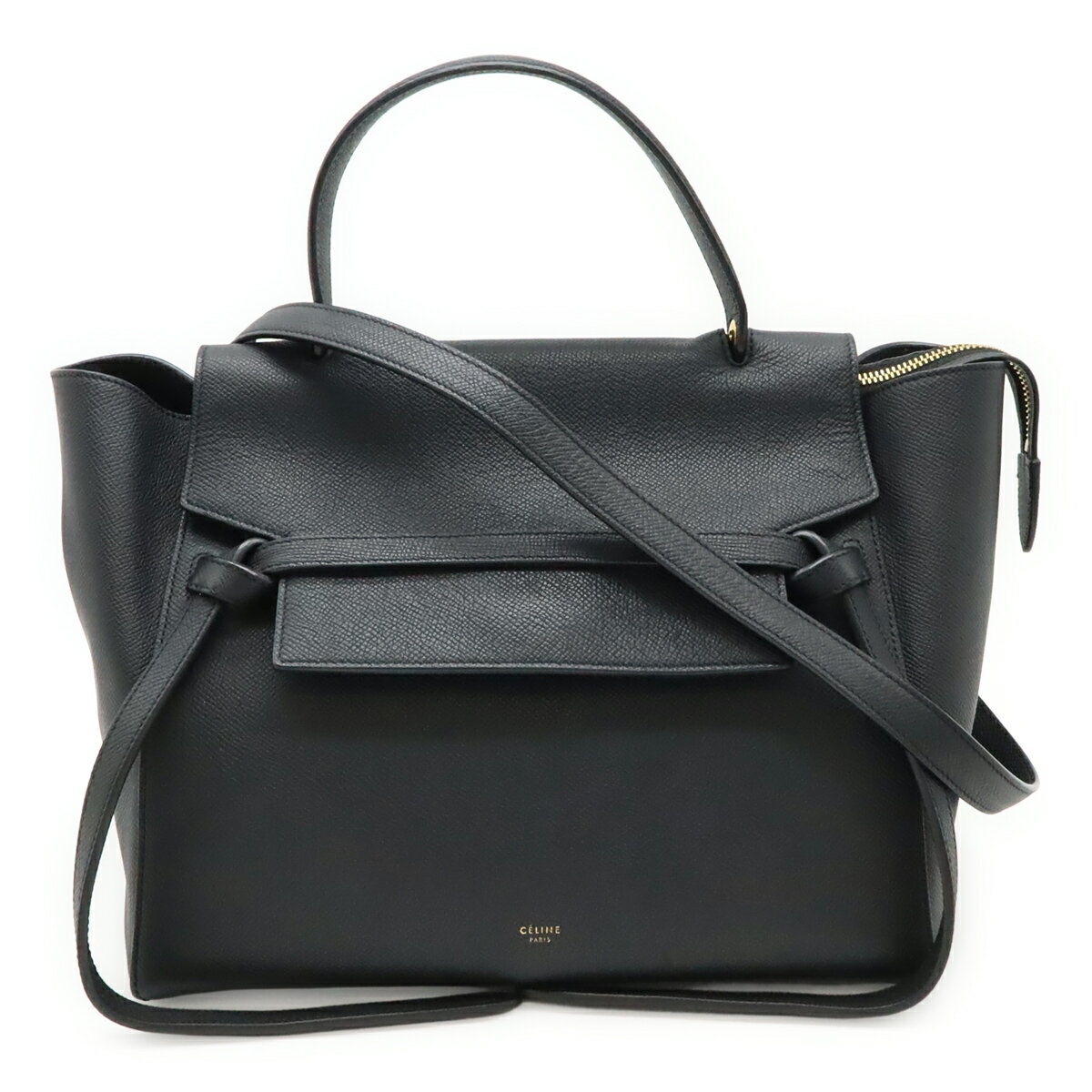 CELINE セリーヌ ベルトバッグ ミニ ハンドバッグ トートバッグ 2WAY ショルダーバッグ グレインドカーフスキン ブラック 黒 ゴールド金具 189103 【中古】