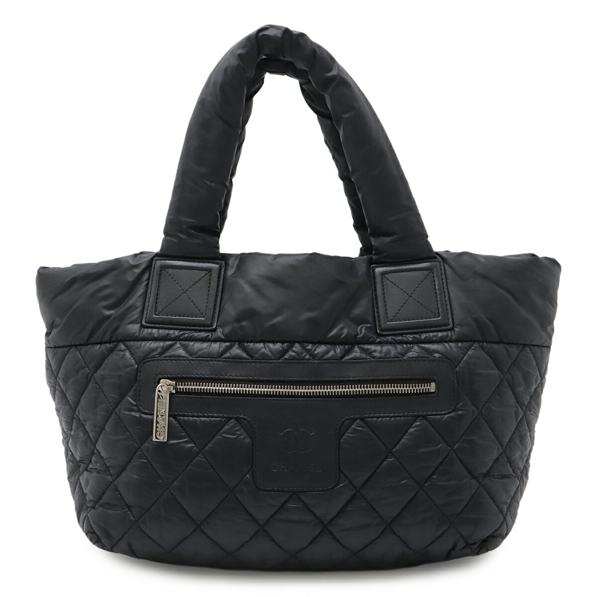 CHANEL シャネル コココクーン スモールトート トートバッグ ハンドバッグ キルティング ナイロン レザー ブラック 黒 シルバー金具 A48610 【中古】