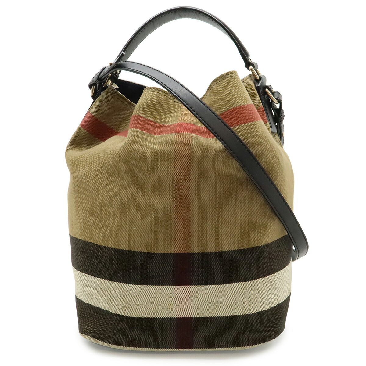 Rakuten - BURBERRY バーバリー アシュビー ミディアム ホーボー ノバチェック チェック柄 ショルダーバッグ 2WAY 肩掛け キャンバス レザー ブラウン 3945728 【中古】