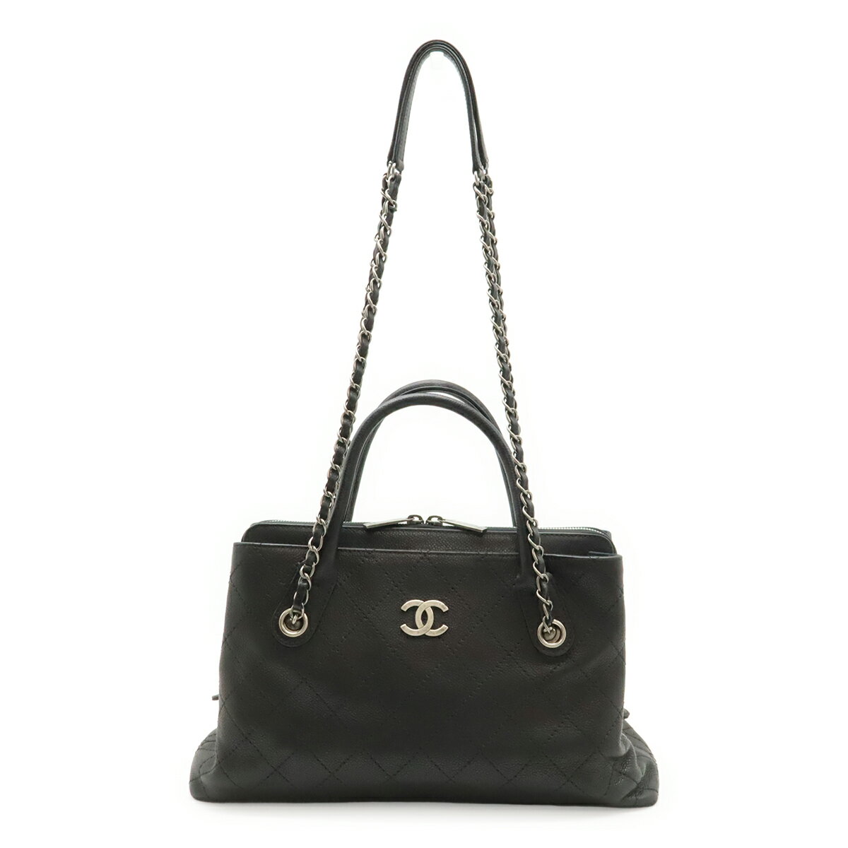 樂天商城 - CHANEL シャネル マトラッセ ハンドバッグ 2WAY チェーンショルダー ショルダーバッグ キャビアスキン レザー ブラック 黒 シルバー金具 【中古】