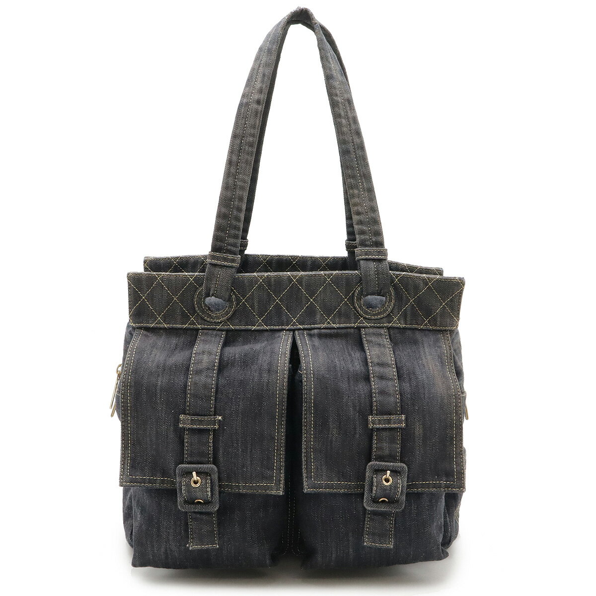 CHANEL シャネル スパークリングデニム ココマーク トートバッグ ショルダーバッグ セミショルダー 肩掛け インディゴブルー ゴールド金具 【中古】