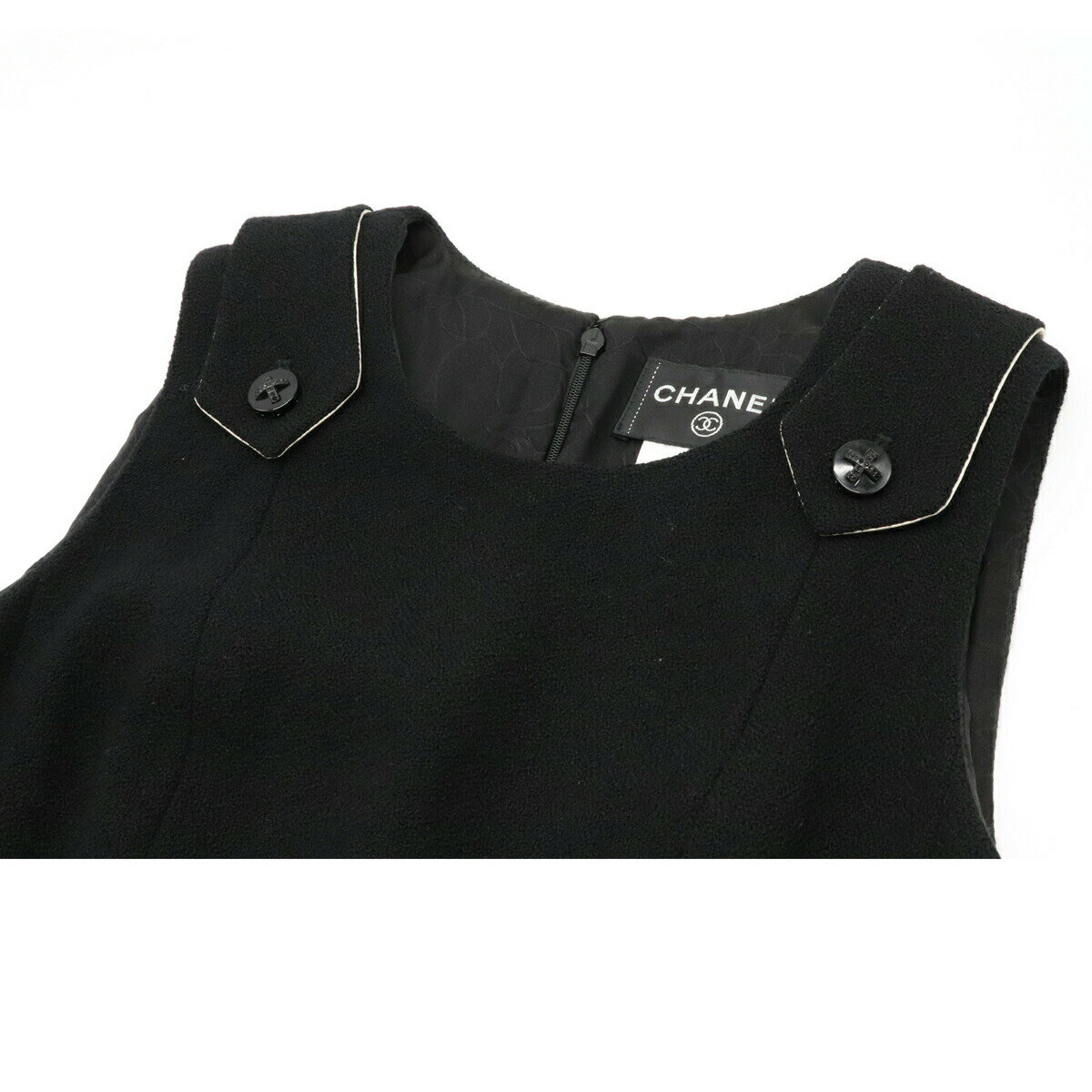 CHANEL シャネル ノースリーブ ワンピース 膝丈 ウール ブラック 黒 #34 06A クリーニング済 【中古】