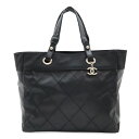 CHANEL シャネル パリビアリッツ トートMM トートバッグ ハンドバッグ コーティングキャンバス ブラック 黒 シルバー金具 A34209 【中古】