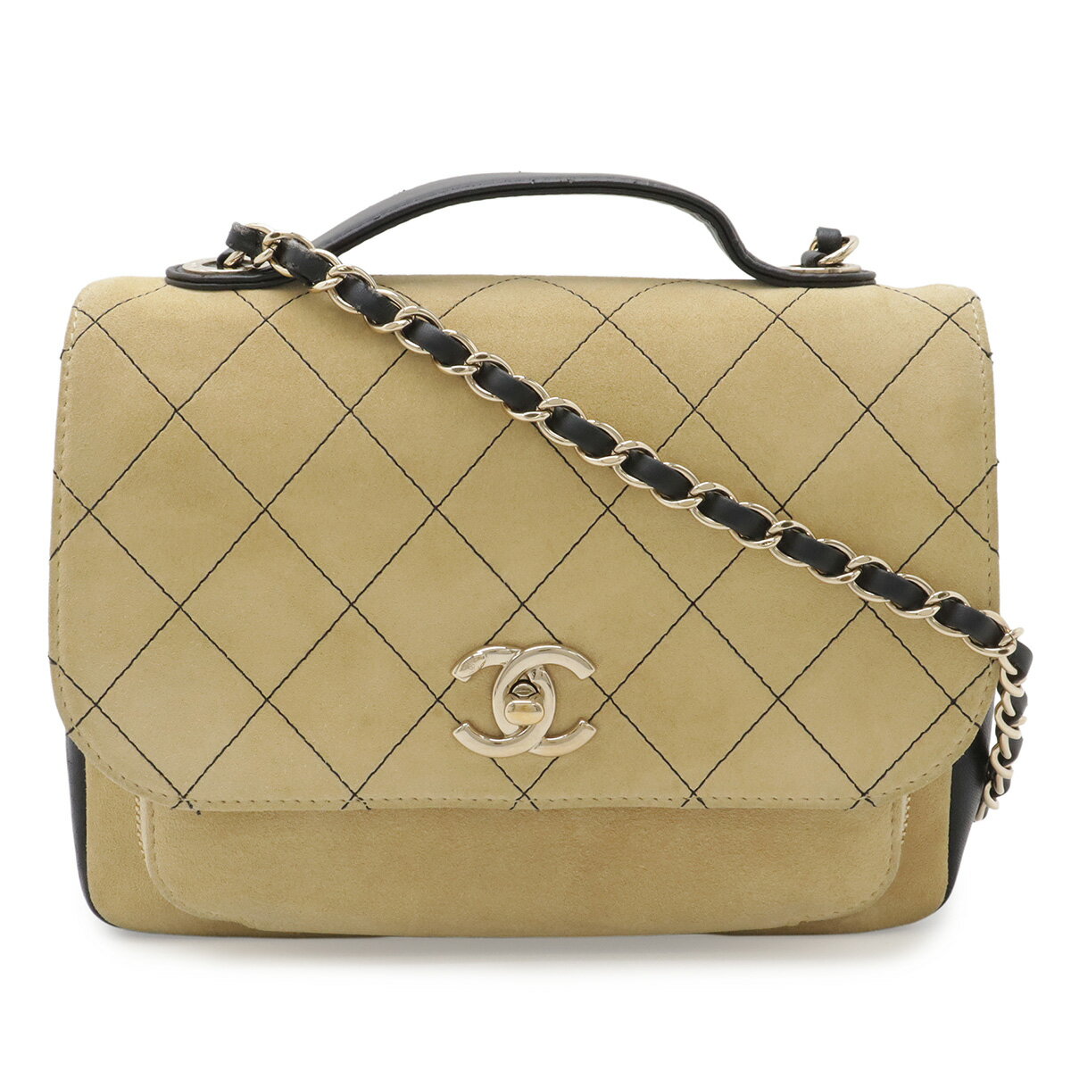 Rakuten - CHANEL シャネル ビジネスアフィニティ スモール ミニフラップバッグ ハンドバッグ 2WAY チェーンショルダー スエード ベージュ A93749 ソルド品 【中古】
