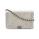 CHANEL シャネル ボーイシャネル ココマーク チェーンウォレット ショルダーバッグ ポシェット ガルーシャ メタリックレザー シルバー 【中古】