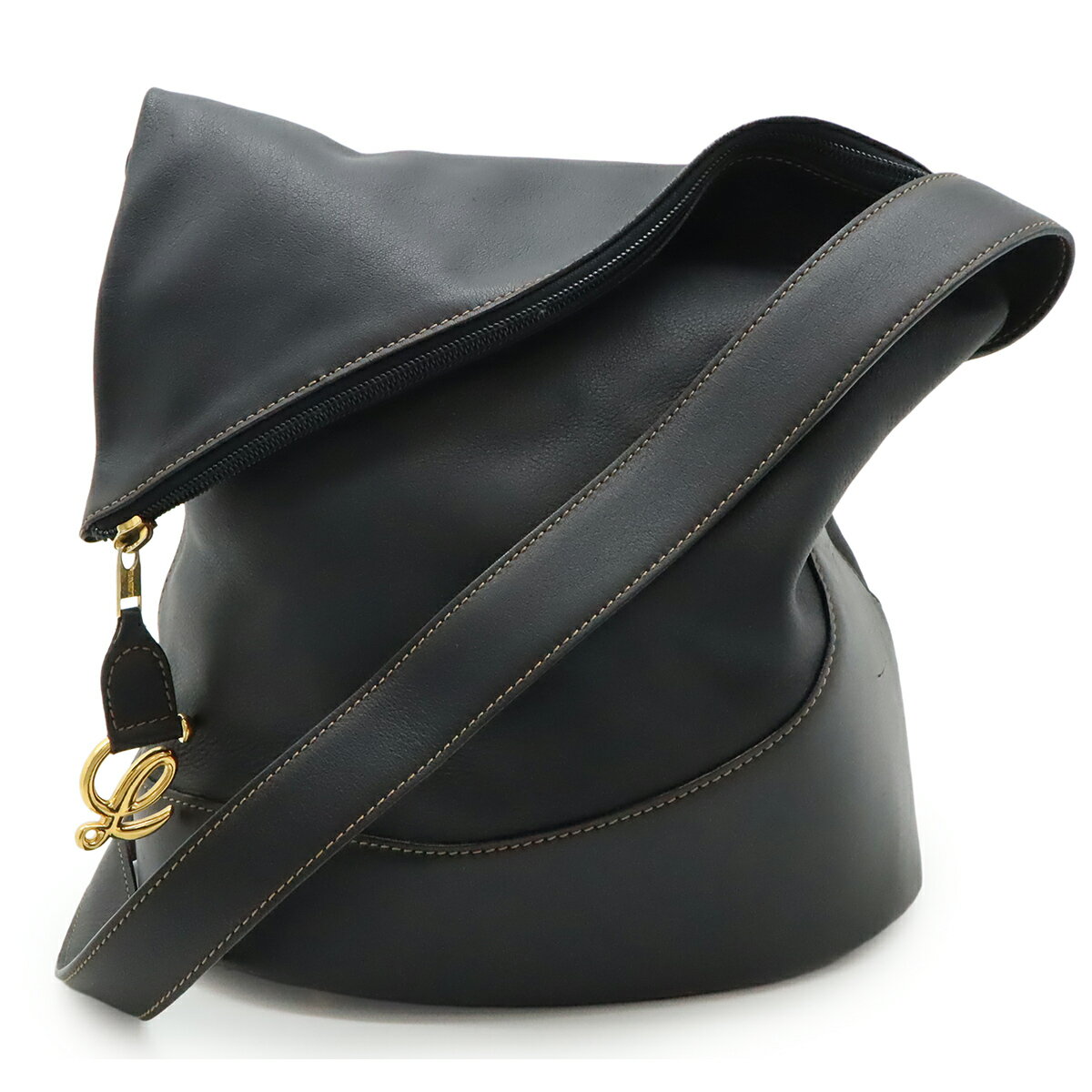 LOEWE ロエベ アントン ショルダーバッグ 斜め掛け レザー ブラック 黒 ゴールド金具 ポーチ付き 【中古】