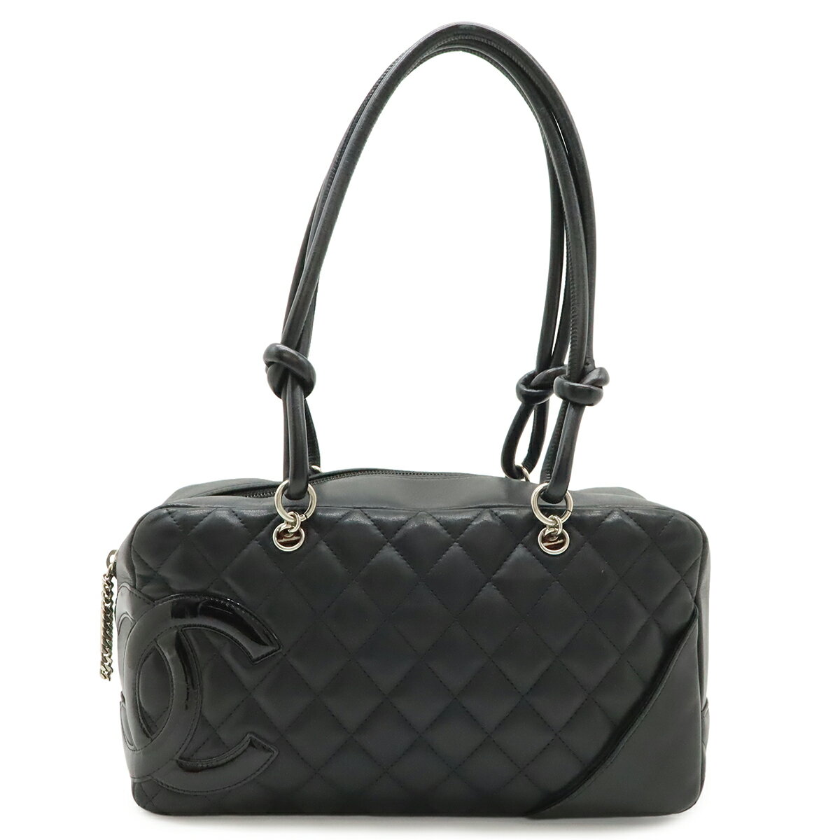CHANEL シャネル カンボンライン ボーリングバッグ ボウリングバッグ ショルダーバッグ セミショルダー ソフトカーフ エナメル ブラック 黒 A25171 
