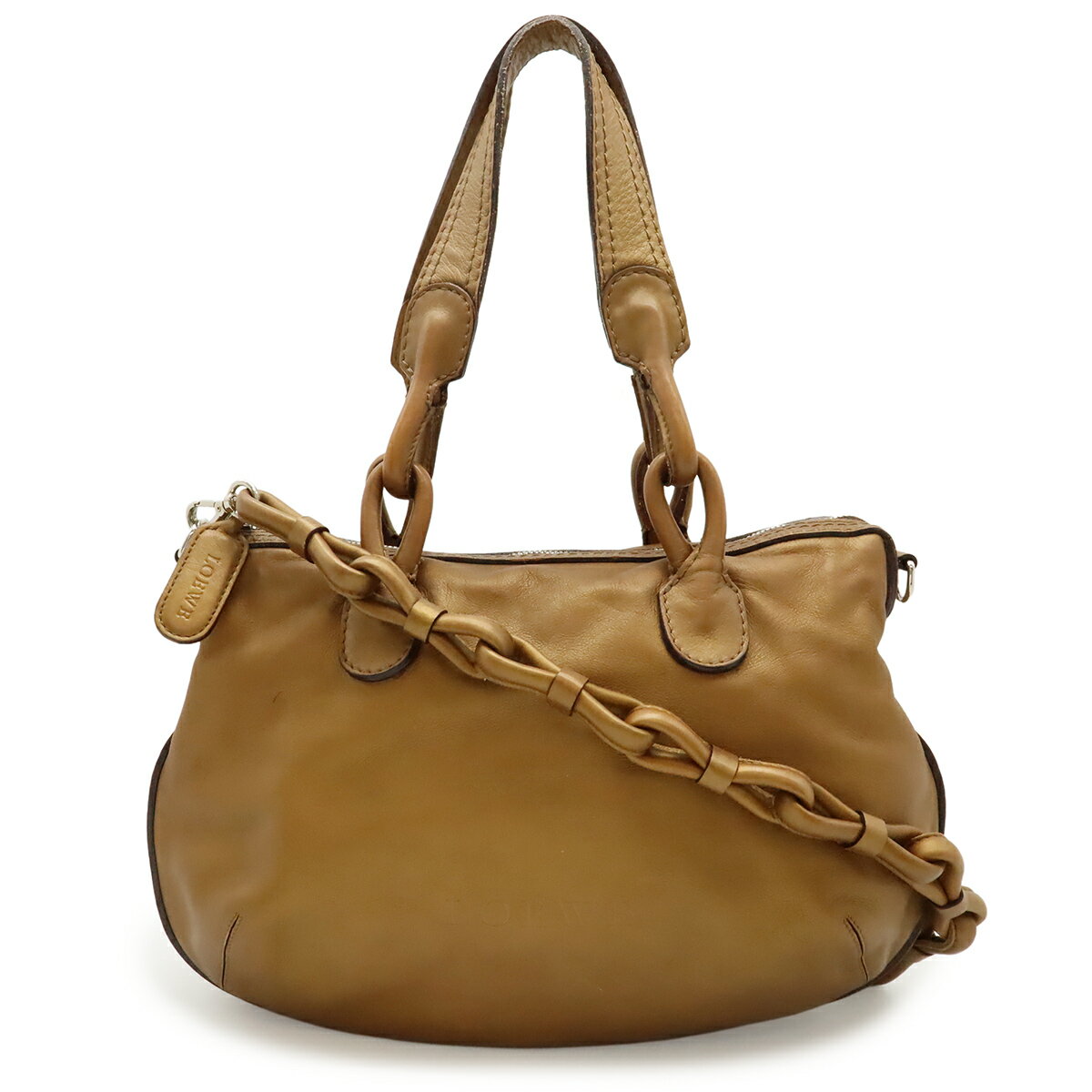 Rakuten - LOEWE ロエベ ロゴ フィエスタ トートバッグ ショルダーバッグ 2WAY 肩掛け レザー メタリックブロンズ 【中古】