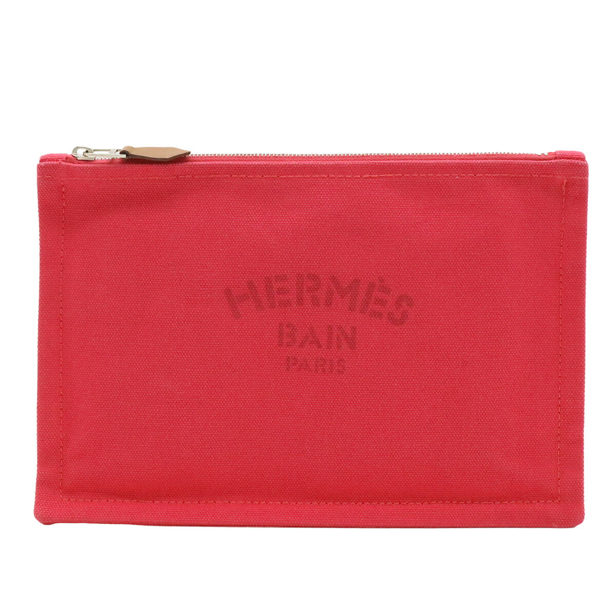 HERMES エルメス ヨッティング PM フラットポーチ 化粧ポーチ コスメポーチ 小物入れ キャンバス レザー ピンク シルバー金具 【中古】