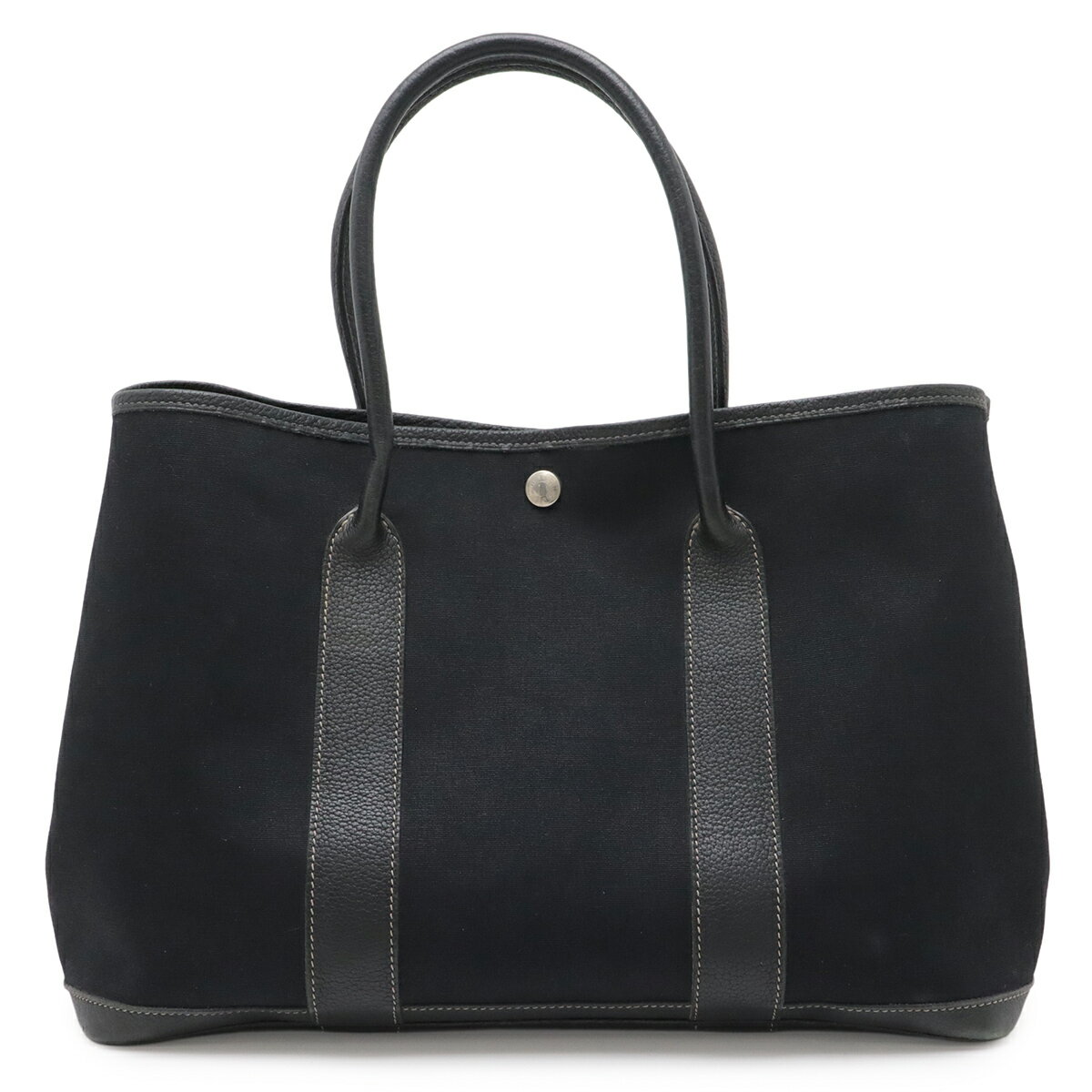 Rakuten - HERMES エルメス ガーデンパーティPM トートバッグ ハンドバッグ トワルオフィシエ キャンバス レザー ブラック 黒 シルバー金具 □O刻印 【中古】