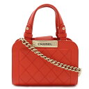 CHANEL シャネル マトラッセ ロゴプレート スモール ハンドバッグ ミニバッグ 2WAY チェーンショルダーバッグ レザー レッドオレンジ系 ゴールド金具 