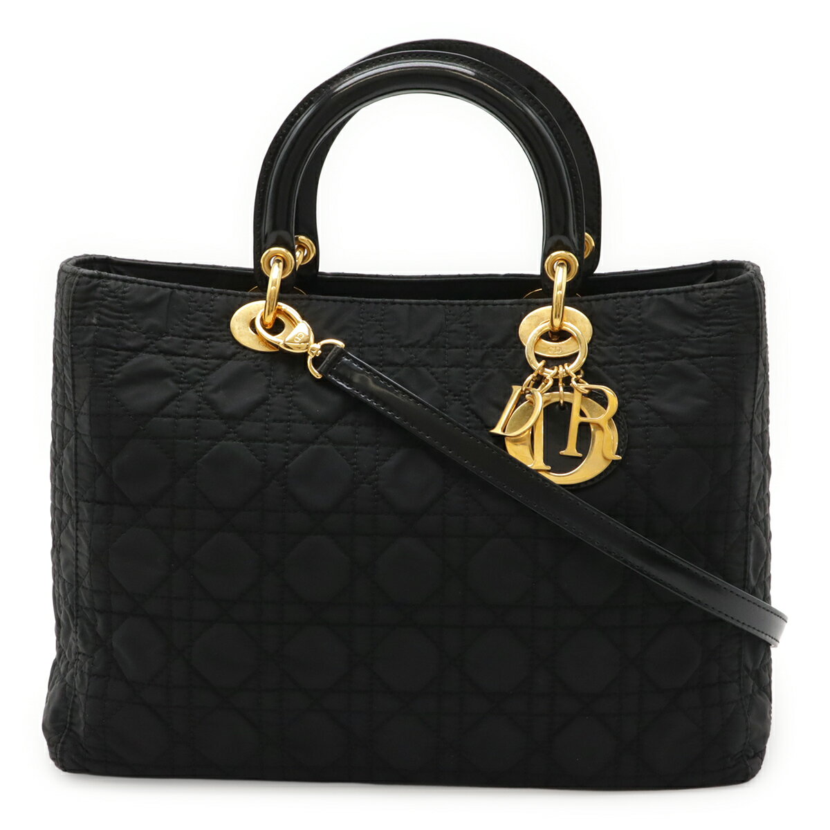 Christian Dior クリスチャン ディオール レディディオール カナージュ ハンドバッグ トートバッグ 2WAYショルダー ナイロン ブラック ゴールド金具 【中古】