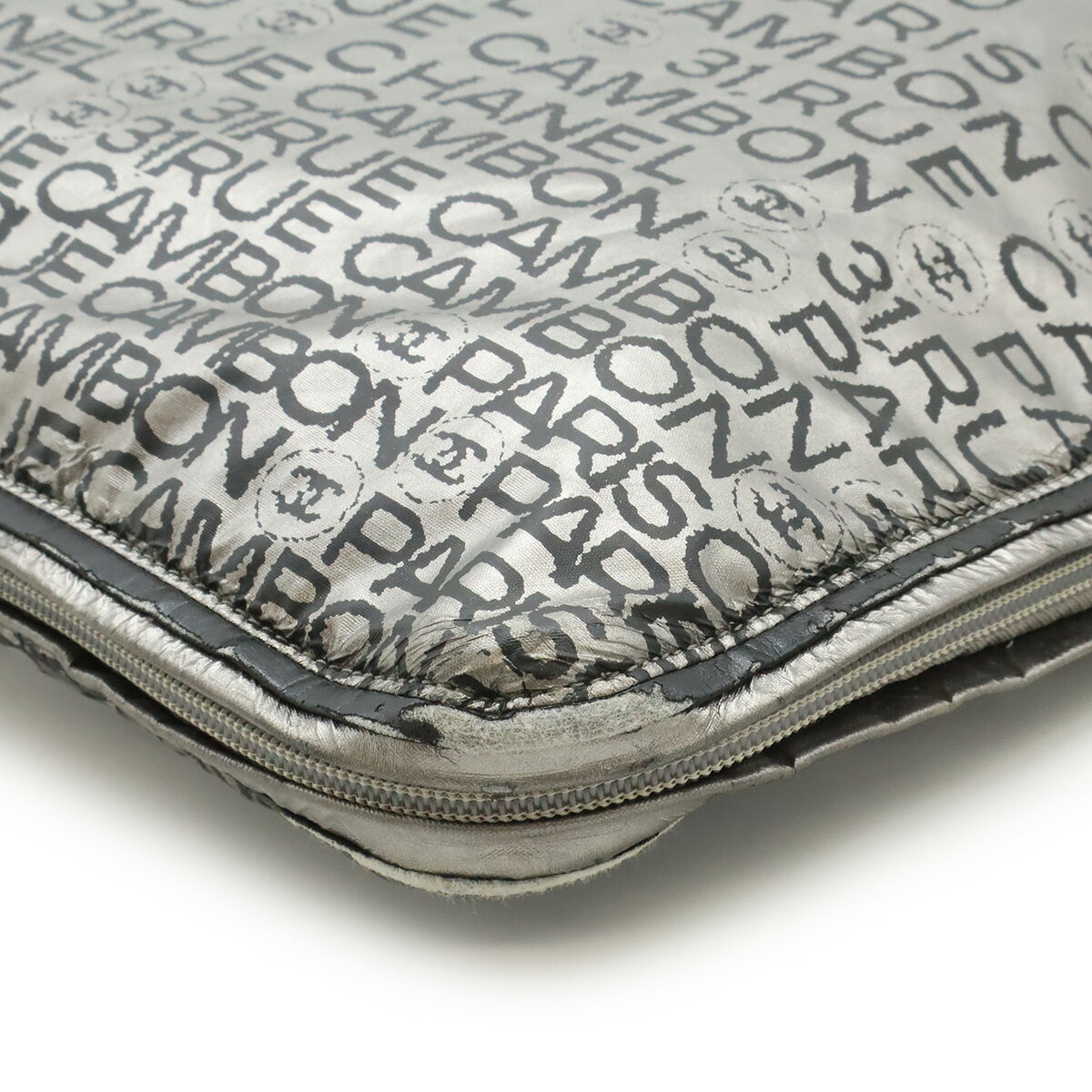 CHANEL シャネル アンリミテッド ロゴ トートバッグ ラージトート ショルダーバッグ セミショルダー 肩掛け ナイロン シルバー A46113 【中古】