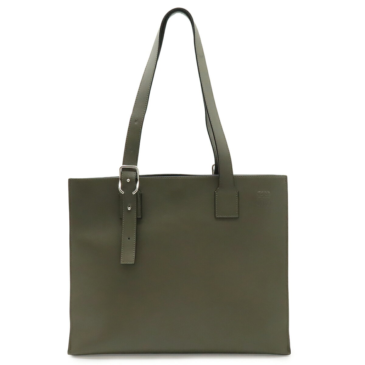 Rakuten - LOEWE ロエベ アナグラム バックルホリゾンタル トート トートバッグ ショルダーバッグ セミショルダー レザー カーキ シルバー金具 B692K96X06 【中古】