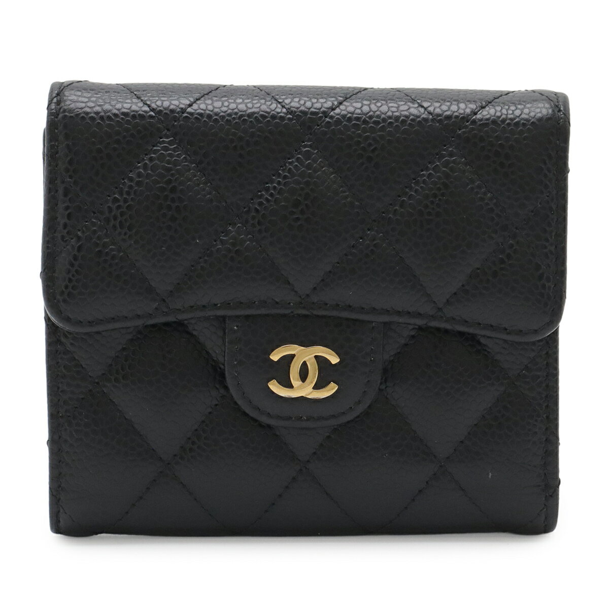 ★riku★シャネル キャビアスキン ミニ 財布 シルバー マトラッセ CHANEL（シャネル） マトラッセ 三つ折り財布 グレー キャビアスキン