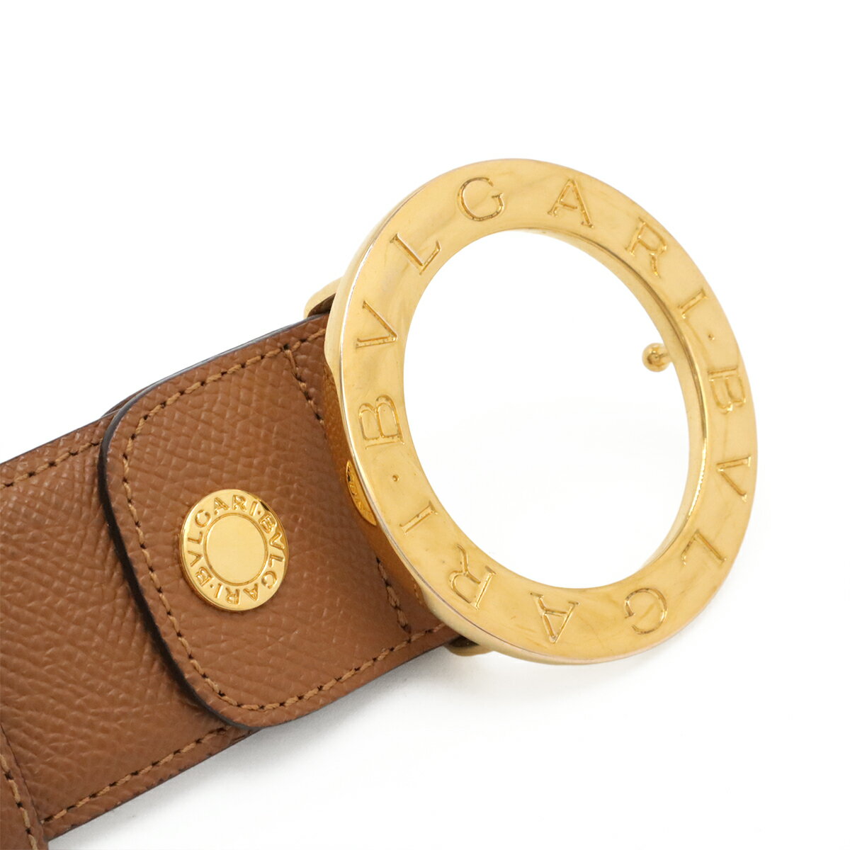 BVLGARI ブルガリ ブルガリブルガリ ベルト ラウンドロゴバックル レザー キャメル ライトブラウン ゴールド金具 表記#105 実寸80cm カット済 20231 【中古】 3