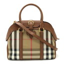 【バッグ】BURBERRY バーバリー MILVERTON ハンドバッグ 2WAY ショルダーバッグ 斜め掛け チェック柄 キャンバス レザー TAN ブラウン 茶 ゴールド金具 【中古】