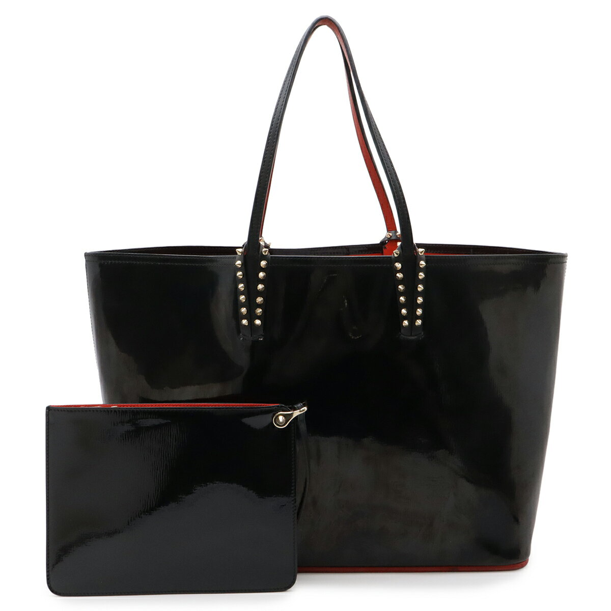 樂天商城 - Christian Louboutin クリスチャン ルブタン CABATA カバタ トートバッグ ショルダーバッグ パテントレザー スタッズ ブラック ポーチ付き 3165032 【中古】