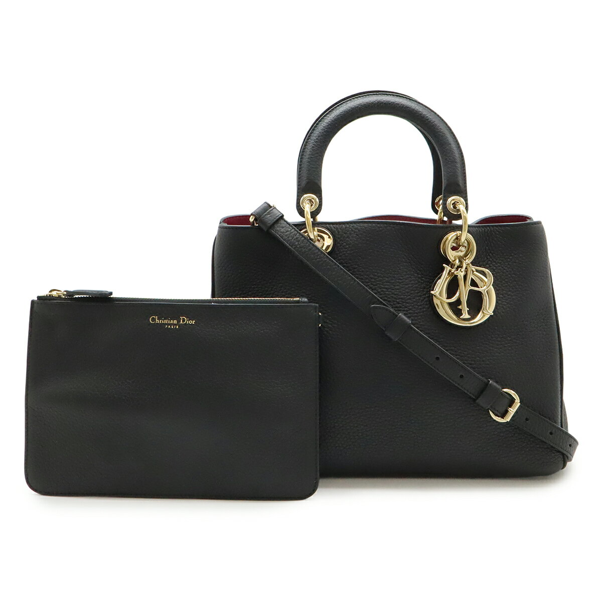 Christian Dior クリスチャン ディオール ディオリッシモ ハンドバッグ 2WAY ショルダーバッグ 斜め掛け レザー ブラック 黒 ゴールド金具 【中古】