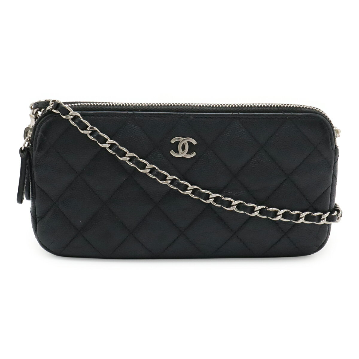 Rakuten - CHANEL シャネル マトラッセ Wジップチェーンウォレット チェーンショルダー 2WAY クラッチバッグ キャビアスキン ブラック 黒 シルバー金具 A82527 【中古】