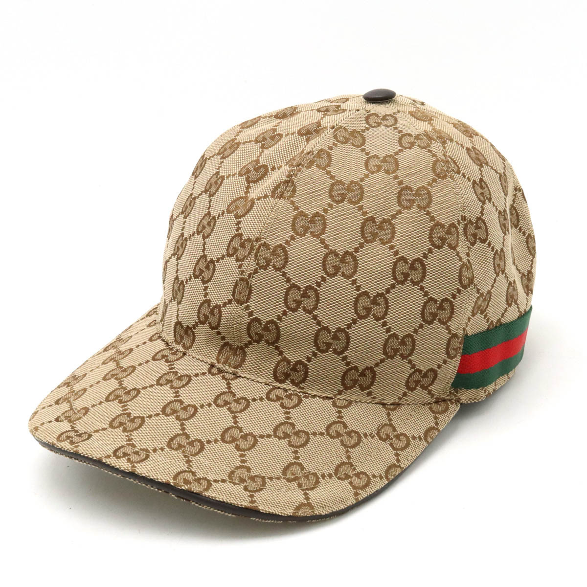 【中古】GUCCI グッチ GGキャンバス ウェブライン ベースボールキャップ 帽子 Mサイズ カーキベージュ ダークブラウン 茶 200035 