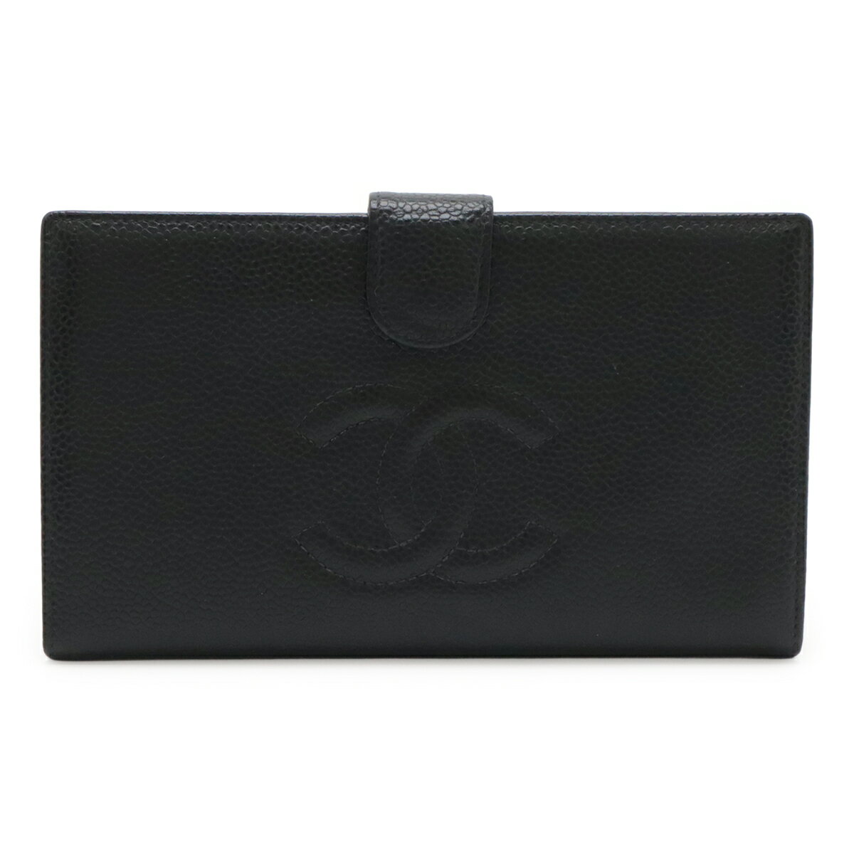 CHANEL シャネル ココマーク がま口 ガマ口 長財布 キャビアスキン レザー ブラック 黒 ゴールド金具 A13498 【中古】
