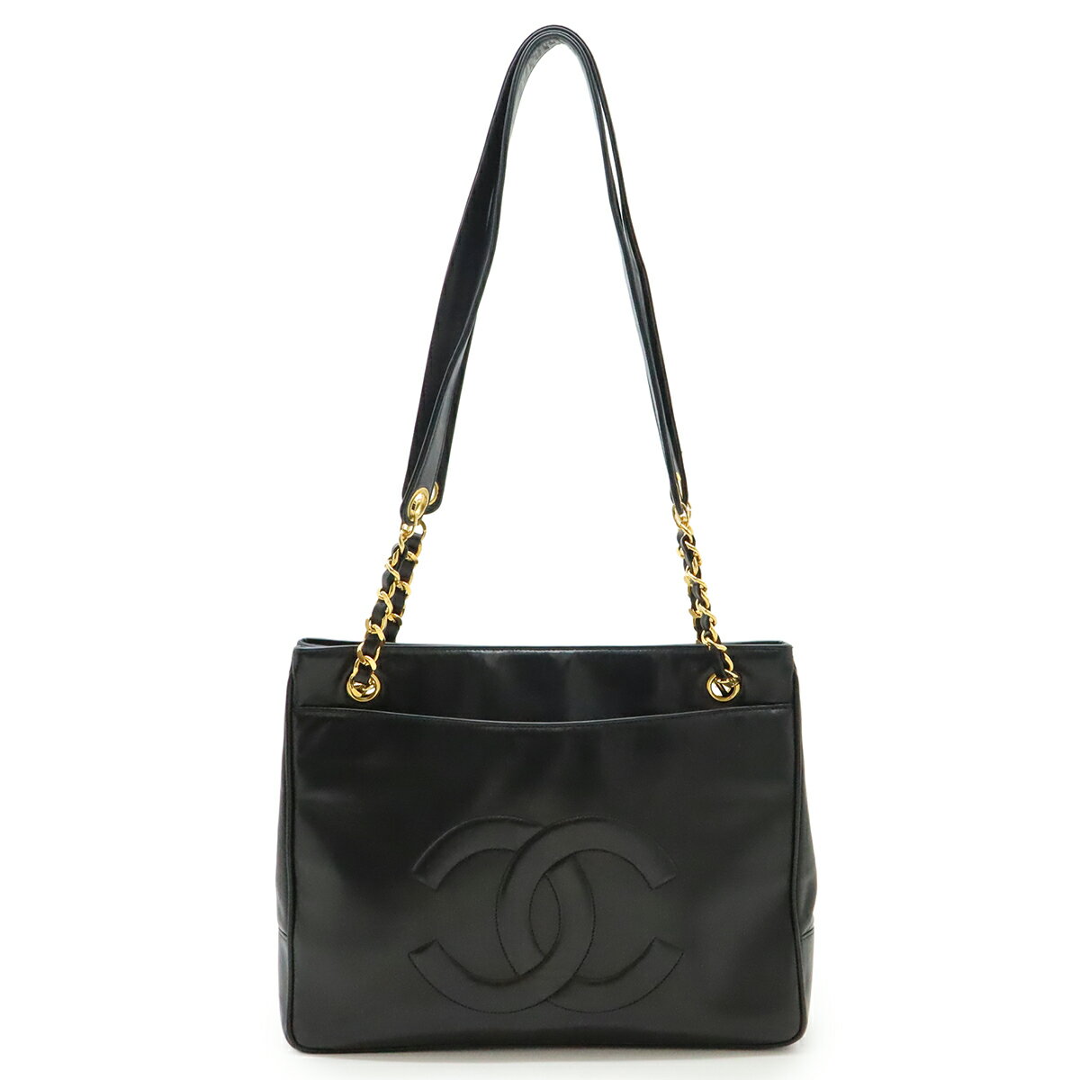 CHANEL シャネル ココマーク チェーントート トートバッグ ショルダーバッグ レザー ブラック 黒 ゴールド金具 【中古】