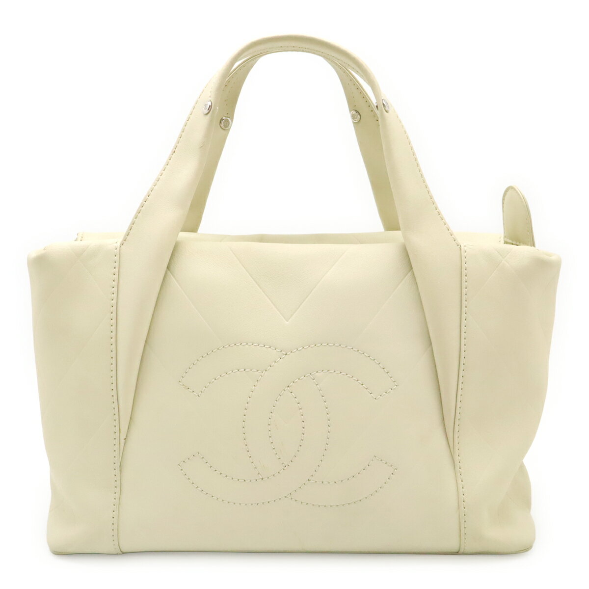 樂天商城 - CHANEL シャネル Vステッチ ココマーク ハンドバッグ トートバッグ レザー アイボリー ホワイト 白 シルバー金具 【中古】